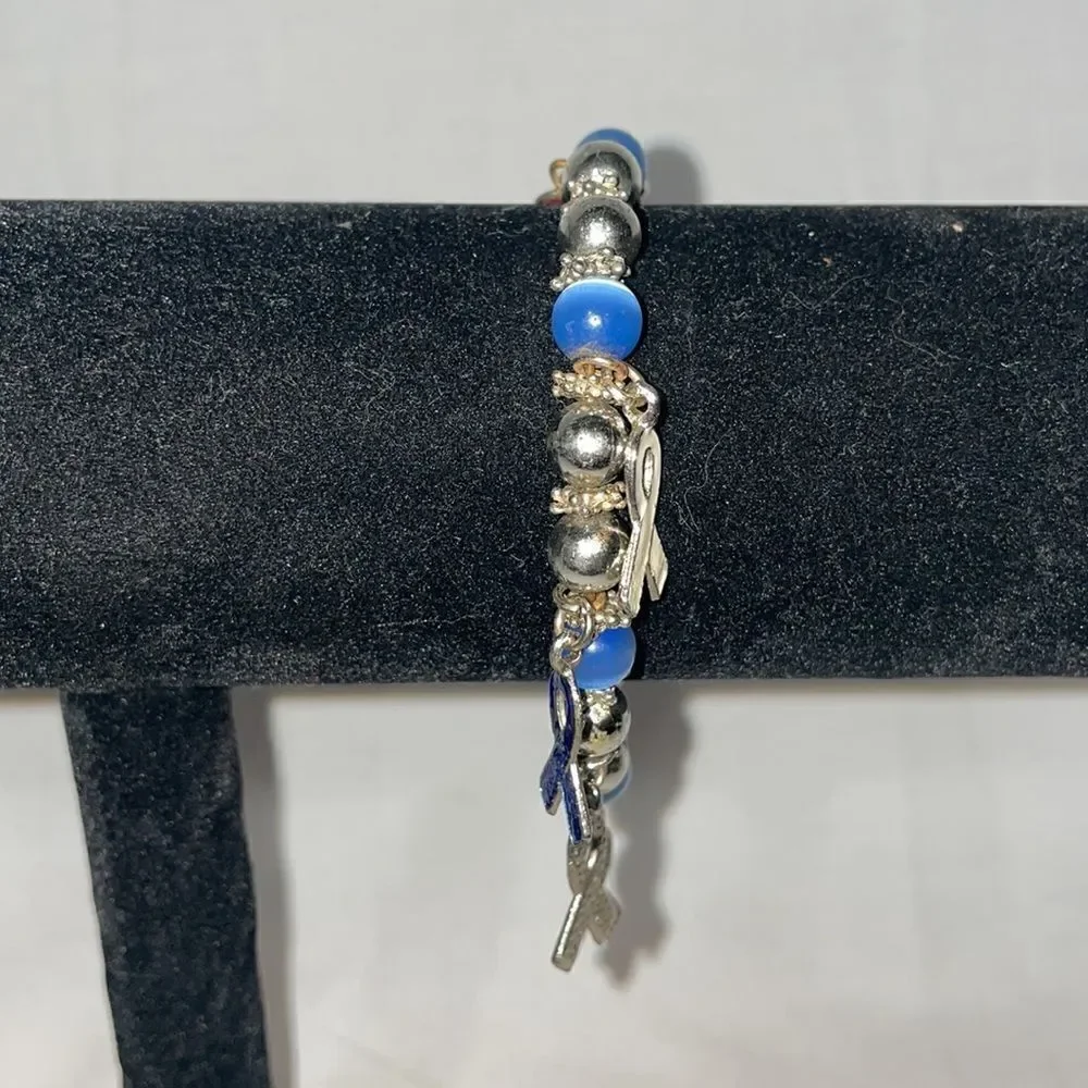 Red Whit and Blue Ribbon Beaded Bracelet
